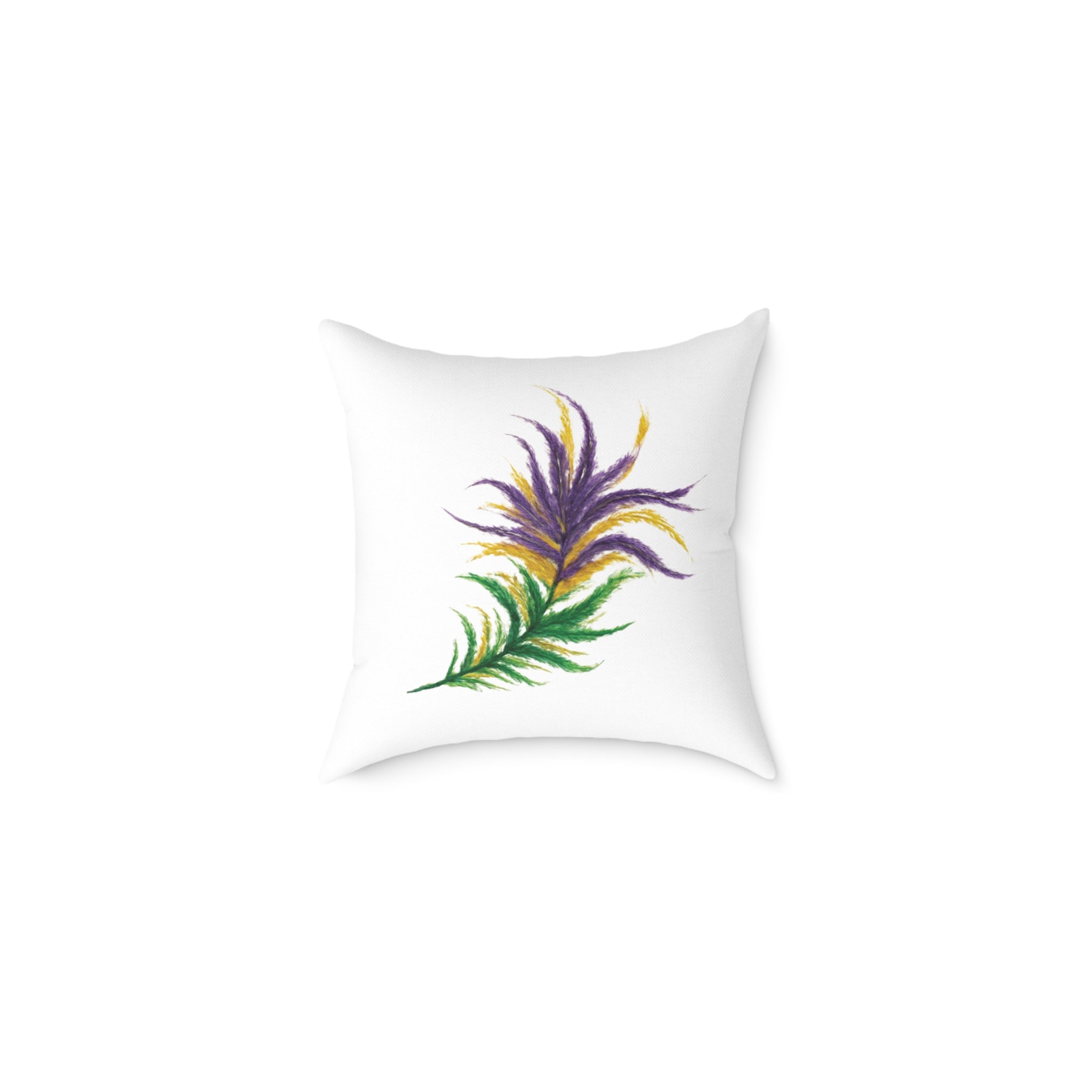 Mardi Gras Feather Floral Square Pillow — Purple & Gold Decorative Throw Pillow
