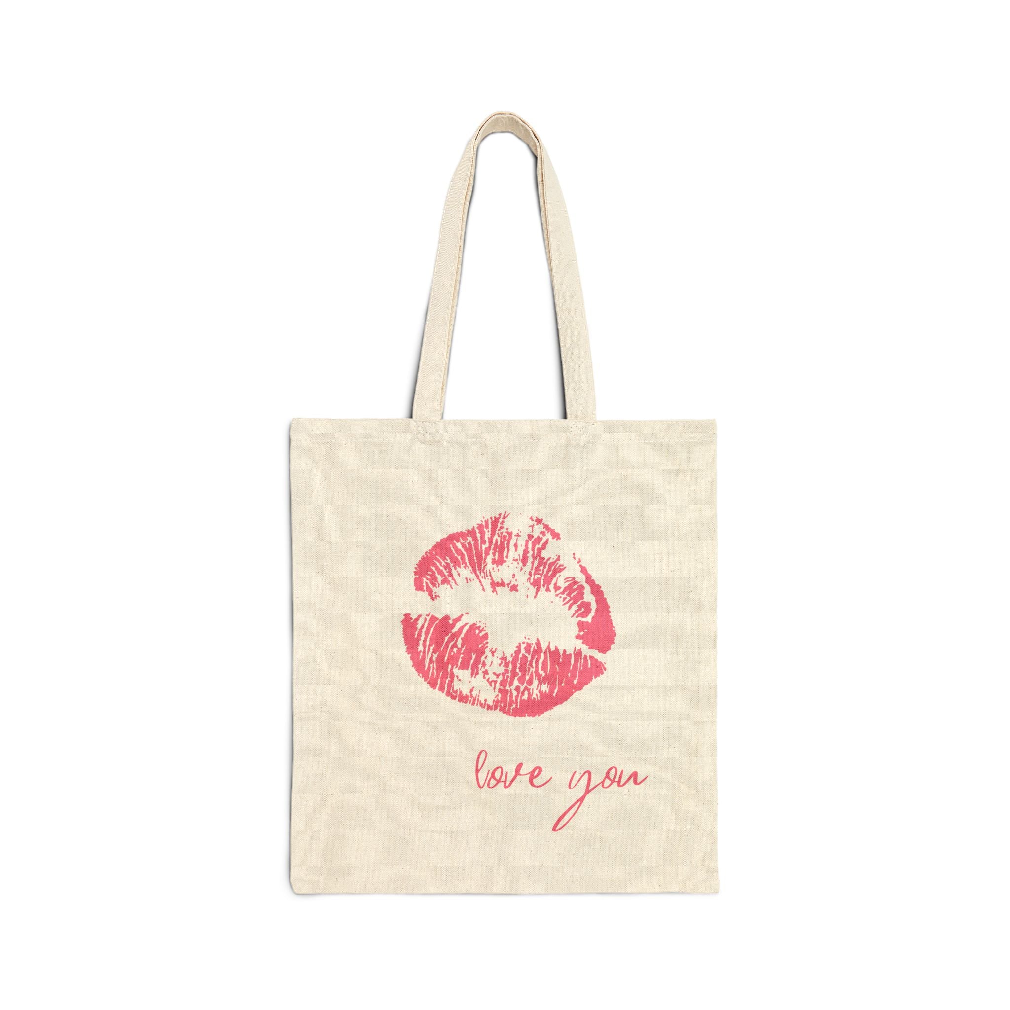 Canvas Tote Bag — Pink Kiss Print "Love You" | Valentine's Day Gift